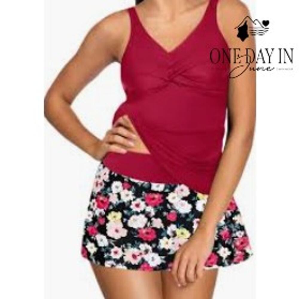 Talisea Floral Skirted Tankini Swimsuit Size XL